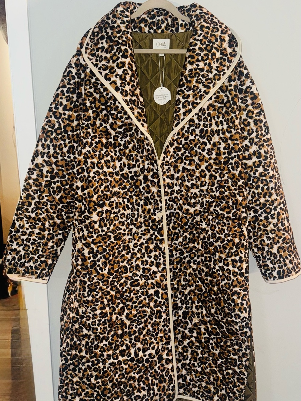 Leopard Print Quilted Robe Coat - Brown - Picture 2 of 7